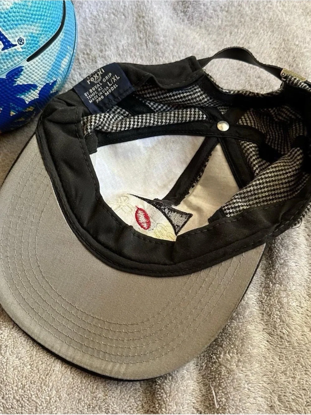 Vintage 1990s Crock Logo Houndstooth Baseball Cap Black & Gray with Red Accent
